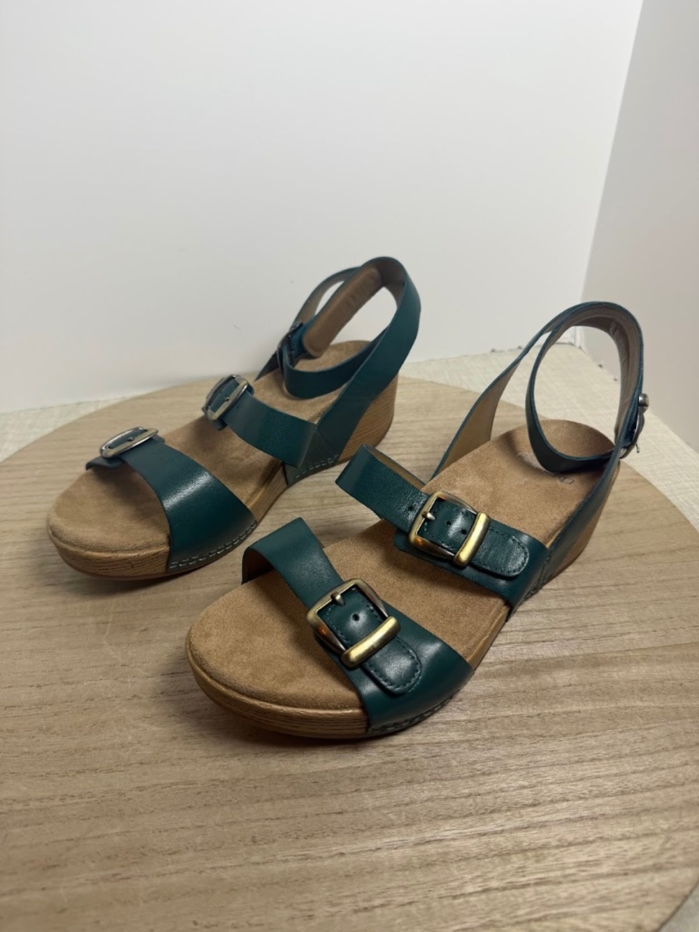 Dansko Teal Leather Slingback Wedge Sandals Women’s 38